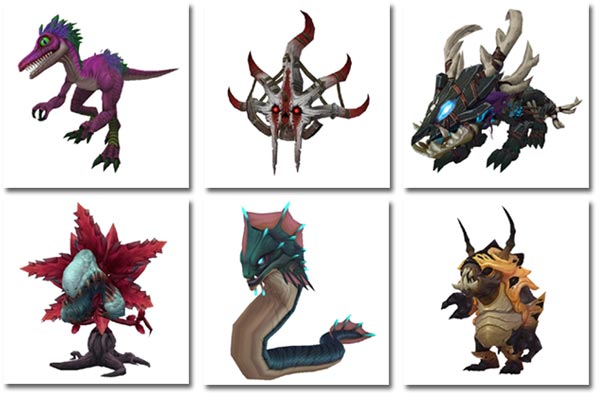 Top, right to left: Child of Jani, Accursed Hexxer, Wicker Pup. Bottom, right to left: Carnivorous Lasher, Abyssal Eel, Ranishu Runt
